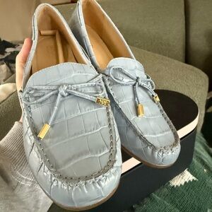 Michael Kors Light Blue Croc-Embossed Loafers